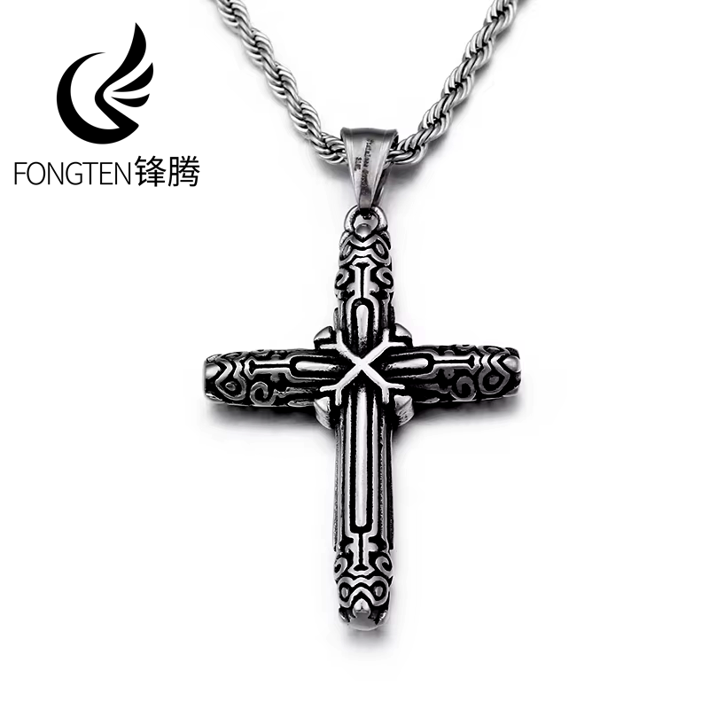 Men Accessories Singapore - Fongten Retro Cross Blessing จี้สร้อยคอผู้ชายสแตนเลส Vintage