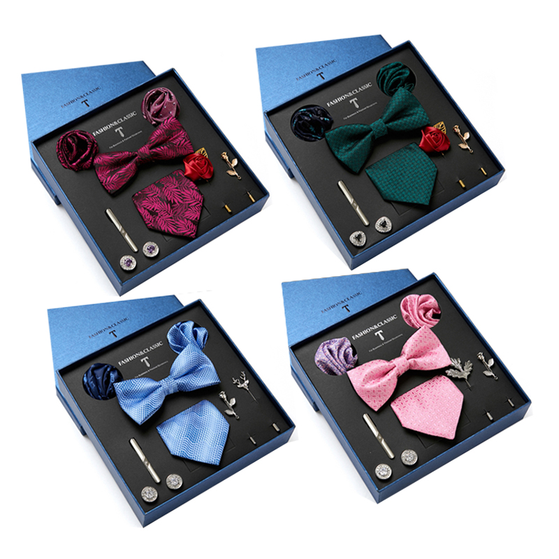 Cufflink Box Set - สีเขียว Mens Tie ของขวัญกล่องผ้าไหม Paisley Tie