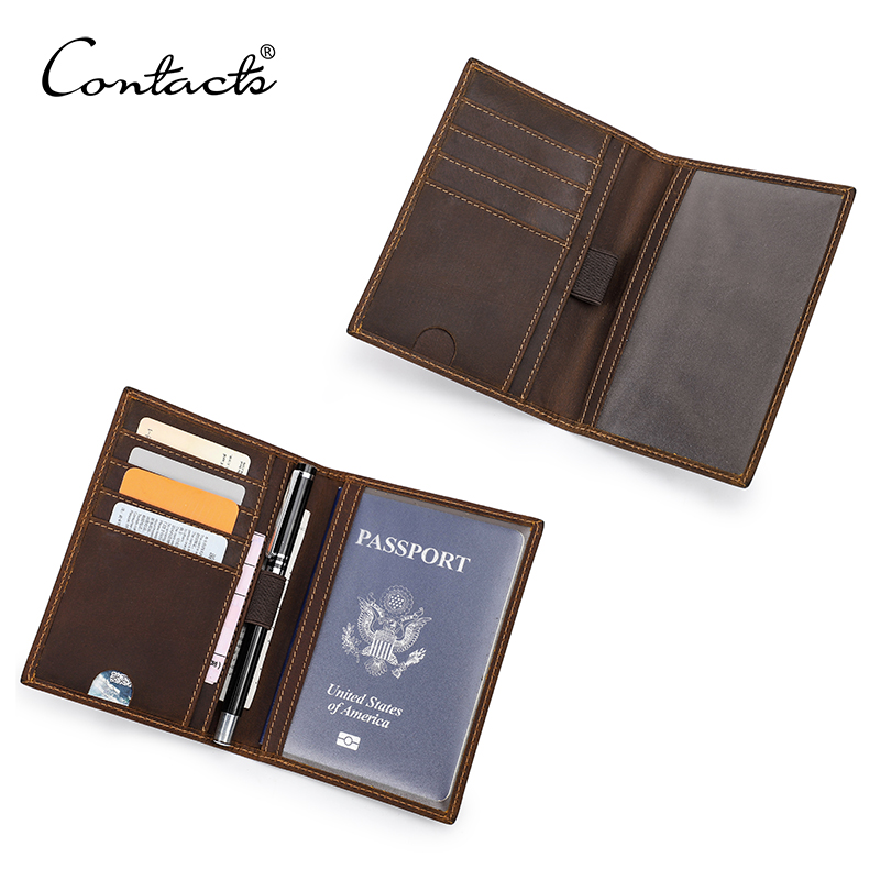 Men'S Accessories Wallet - กระเป๋าใส่พาสปอร์ต CONTACT'S สำหรับผู้ชาย หนังแท้ กระเป๋าสตางค์ใบเล็กใส่บัตร สำหรับพาสปอร์ต
