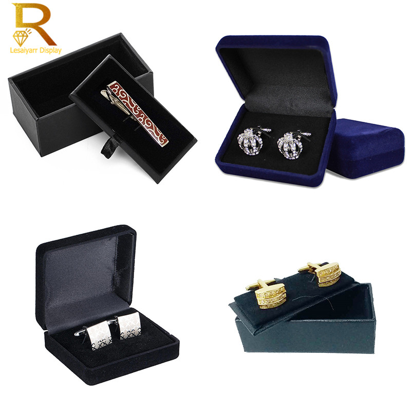 Cufflink Box Set - Wholeslae ผู้ชาย Cufflinks กล่องบรรจุภัณฑ์สีดำหนังเทียมเครื่องประดับ Cuff Links