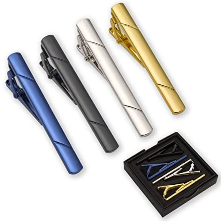 Men Accessories For Gift - คลิปหนีบเนคไทสำหรับผู้ชาย 4 ชิ้น พร้อมกล่องของขวัญ อุปกรณ์เสริมชุดสูท เครื่องประดับผู้ชาย