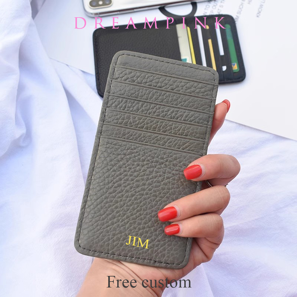 Men'S Accessories Wallet - กระเป๋าสตางค์แบบยาวของผู้หญิงหนังวัวสำหรับเดินทางกระเป๋าเงินใส่บัตรนักธุรกิจผู้ชายหนังแท้บางกระเป๋าใส่บัตรเครดิตชื่อได้ตามต้องการ