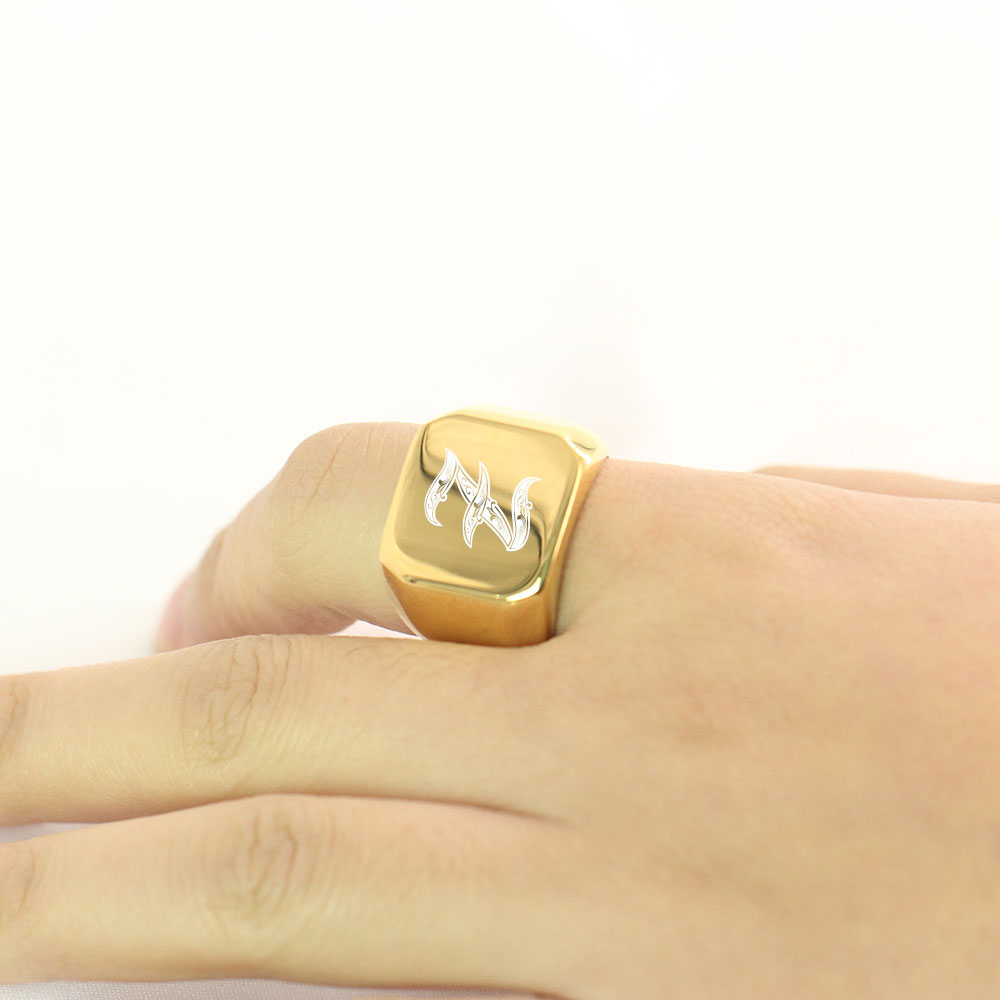 Gold Tone Mens Big Letter แหวน - Men Accessories Wedding บทวิจารณ์และราคา