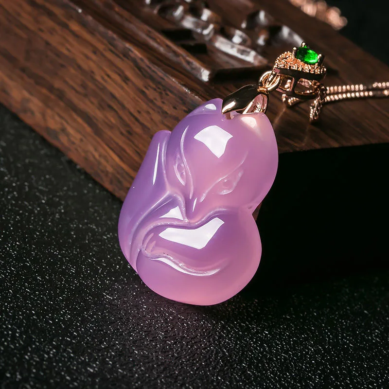 ธรรมชาติอาเกตสีม่วงFoxจี้สร้อย - Men Accessories Hand บทวิจารณ์และราคา