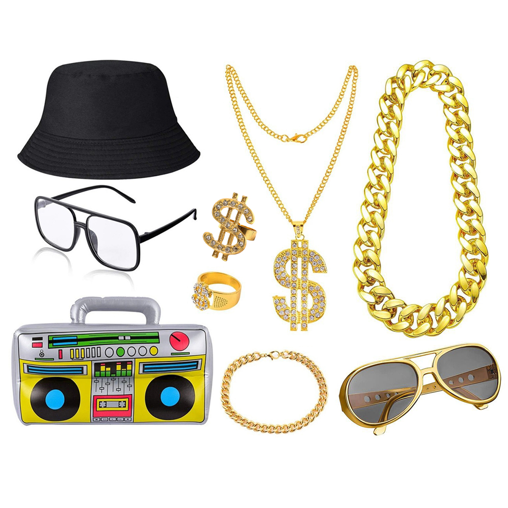 ชุดคอสตูมฮิปฮอปยุค 80s 90s สำห - Men Accessories Combo บทวิจารณ์และราคา